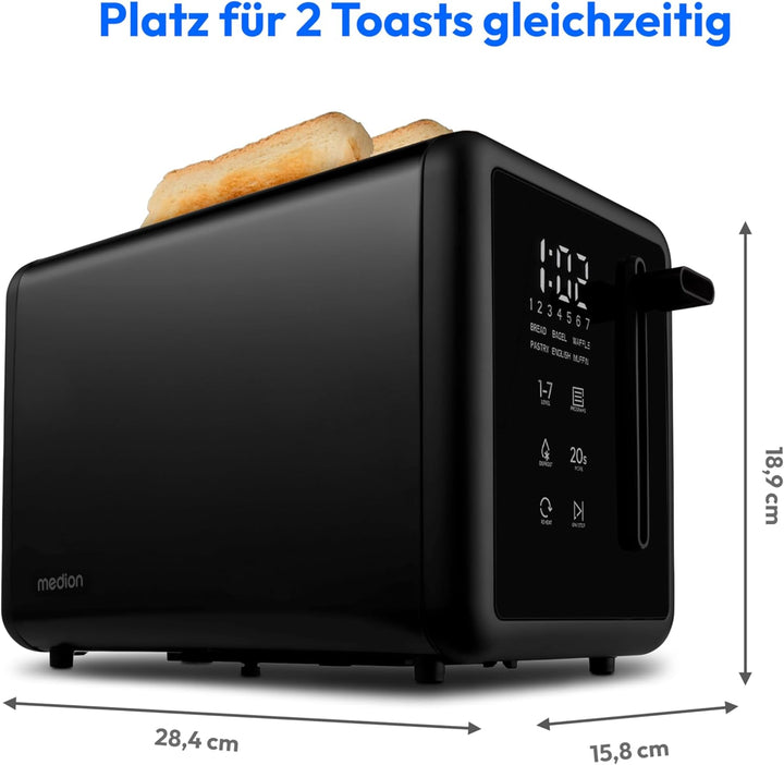 MEDION Toaster 2 Scheiben mit Brötchenaufsatz (7 Bräunungsstufen, 5 Automatikprogramme, 850 Watt, Au