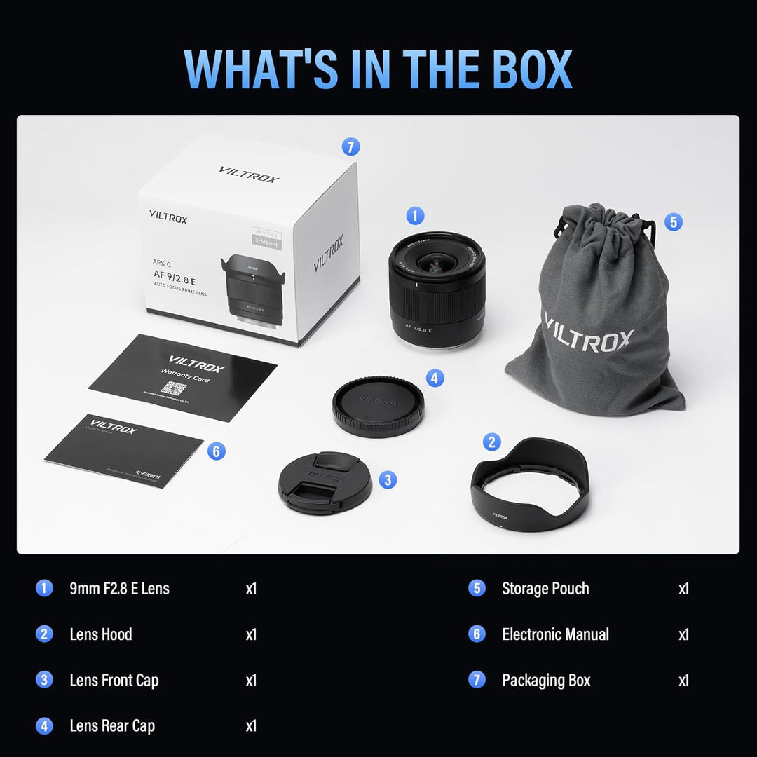 VILTROX 9mm F2.8 E Air AF 9mm F2.8 E Mount Objektiv für Sony E,Autofokus APS-C Ultraweitwinkel Prime