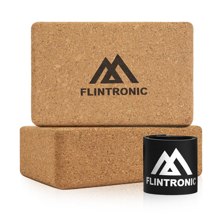 Flintronic 2er Set Yogablock aus Kork, 100% Natur Yoga Block Kork mit 1 Widerstandsband, Korkblock Y