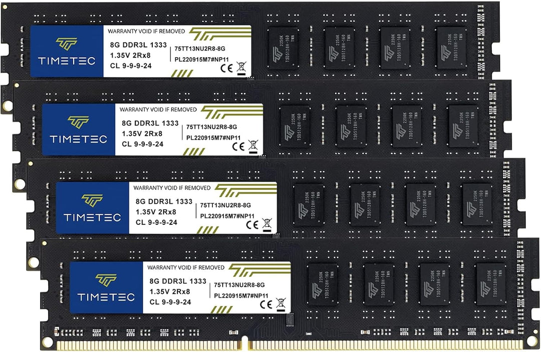Timetec 32GB KIT (4x8GB) DDR3L 1333MHz PC3-10600 Non-ECC Unbuffered 1,35V CL9 2Rx8 Dual Rank 240 Pin