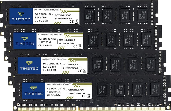 Timetec 32GB KIT (4x8GB) DDR3L 1333MHz PC3-10600 Non-ECC Unbuffered 1,35V CL9 2Rx8 Dual Rank 240 Pin