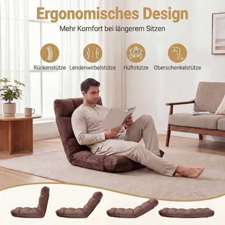 RELAX4LIFE Bodenstuhl klappbar, Bodensessel mit Liegefunktion (Kaffee) | Bodensitz mit Verstellbarer
