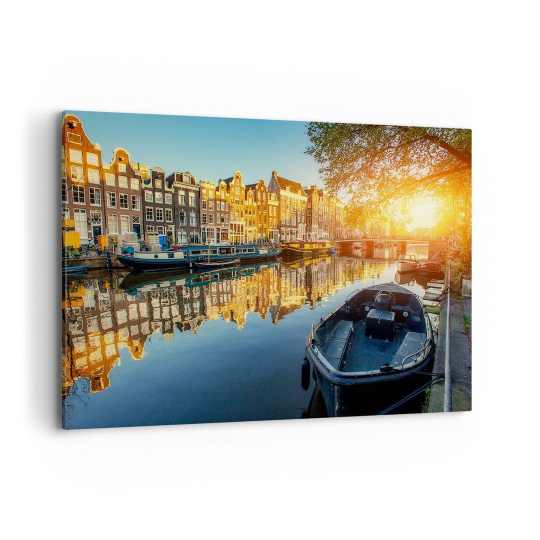 Bilder auf Leinwand 100x70cm Leinwandbild Kanal Boot Amsterdam Wasser Gross Wanddeko Bild Schlafzimm