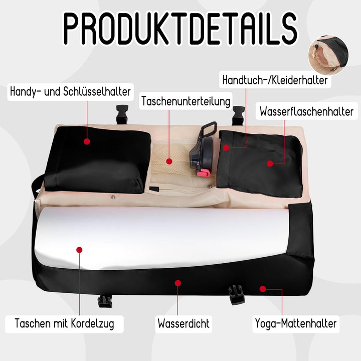 Wasserdichte Yogatasche für Damen mit Nassfach Flaschenhalter Durchgehendem Verstellbarer Schultergu