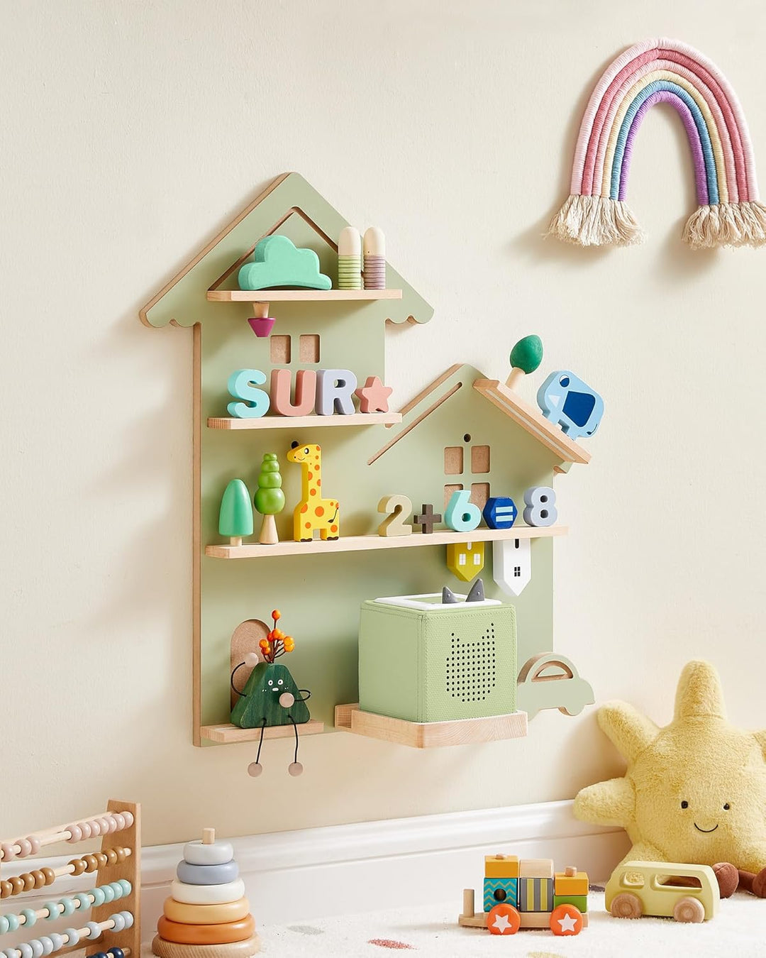 SONGMICS Regal für Toniebox, Wandregal für 35 Figuren, Kinderregal, einfache Montage, Kinderzimmer,