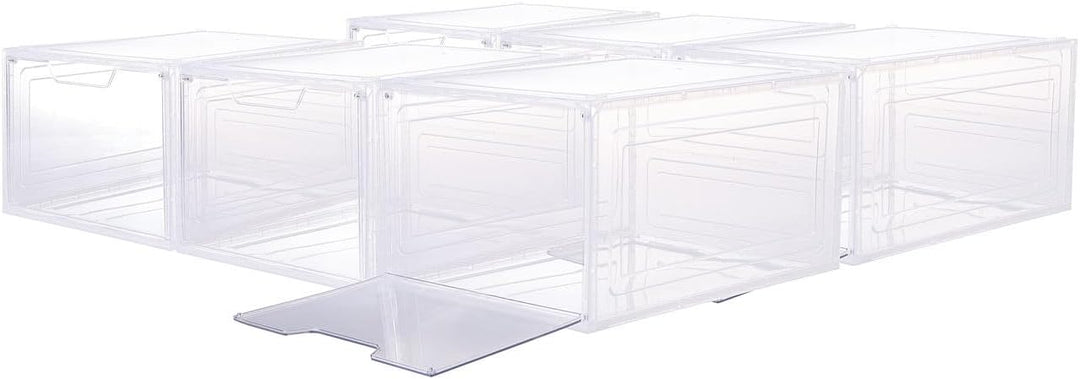 Carlo Milano Schuhregale Kunststoff: 6er-Set Transparente Schuhbox, stapelbar, bis Grösse 47, Magnet