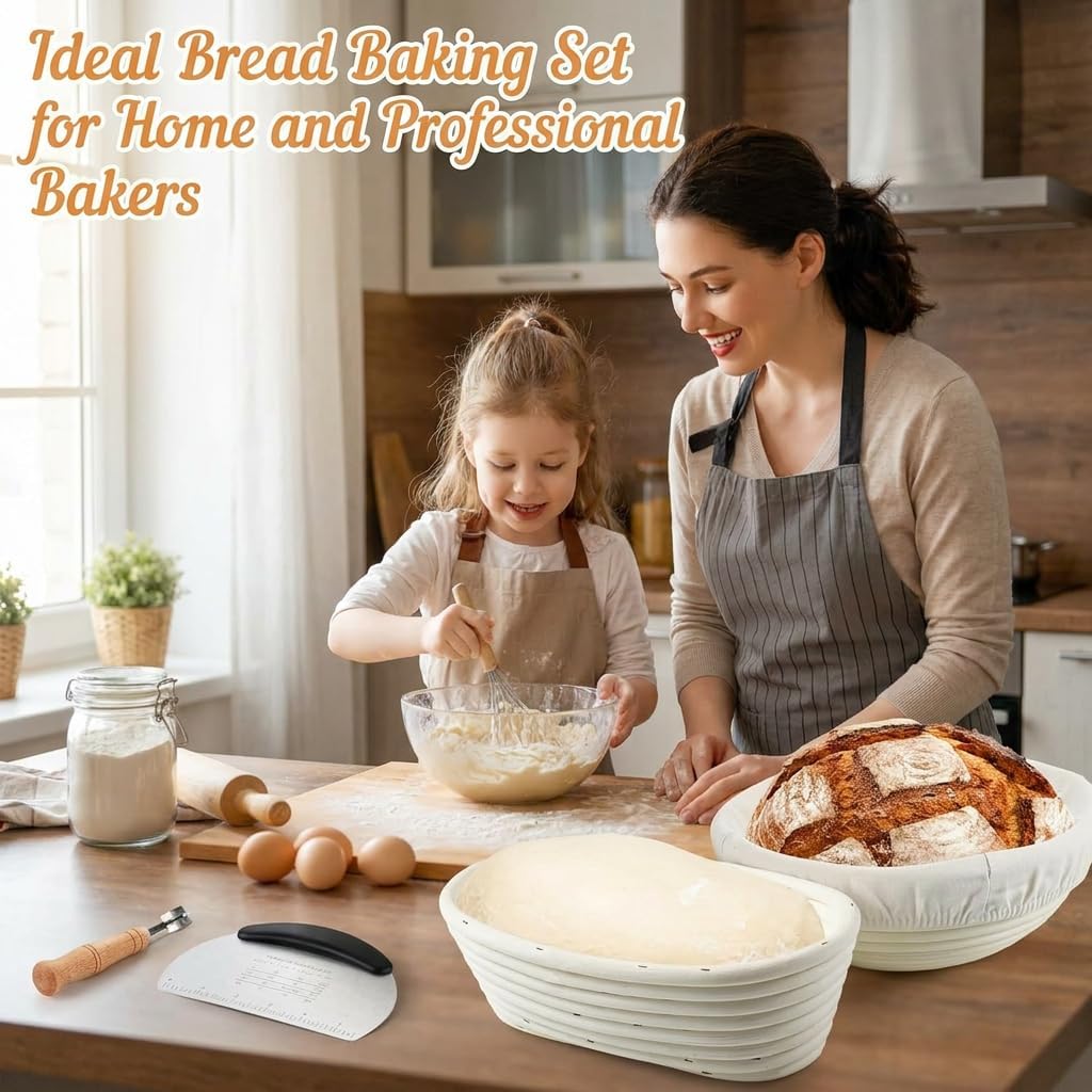 Kobete Brot Gärkorb Set, 23cm Gärkörbchen Rund &amp; 25cm Oval | Gärkörbchen zum Brotbacken aus natürlic