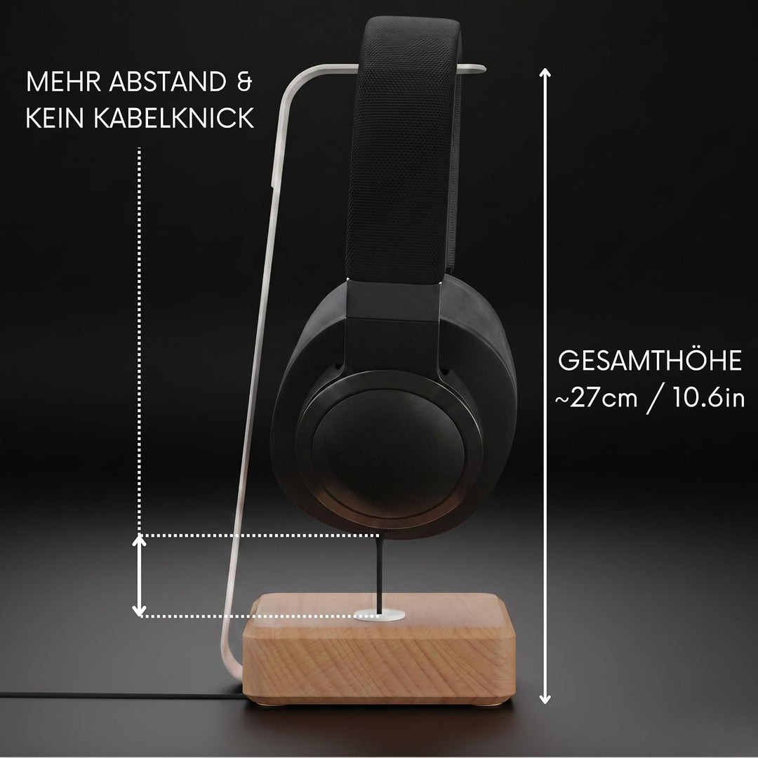 Headset Halterung aus Buchenholz – Kopfhörer Halterung mit schwerem Stahlblech & Lederauflage – Kopf