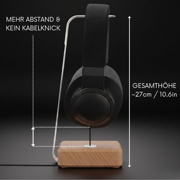 Headset Halterung aus Buchenholz – Kopfhörer Halterung mit schwerem Stahlblech & Lederauflage – Kopf