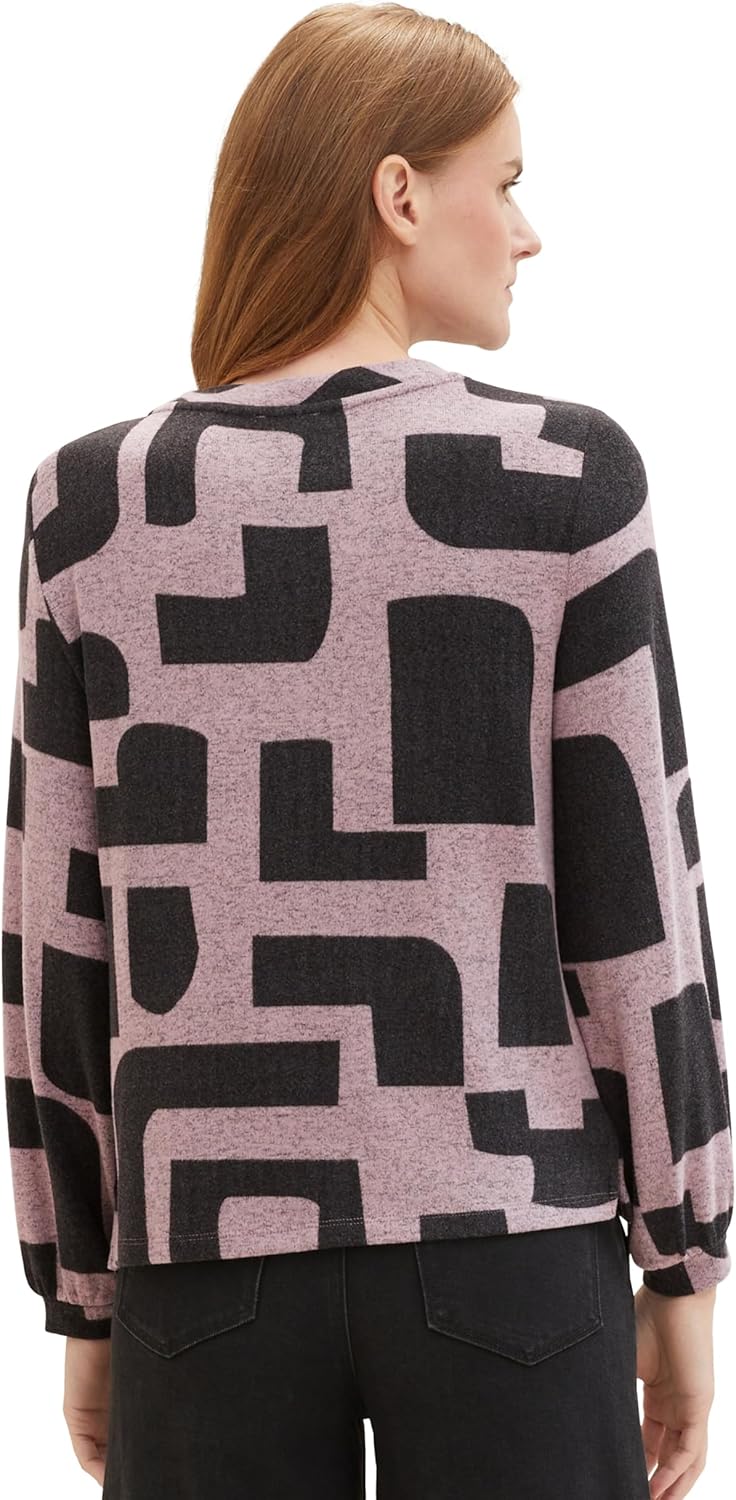 TOM TAILOR Damen Langarmshirt mit Muster S 35135 - Mauve Black Geometric Print, S 35135 - Mauve Blac