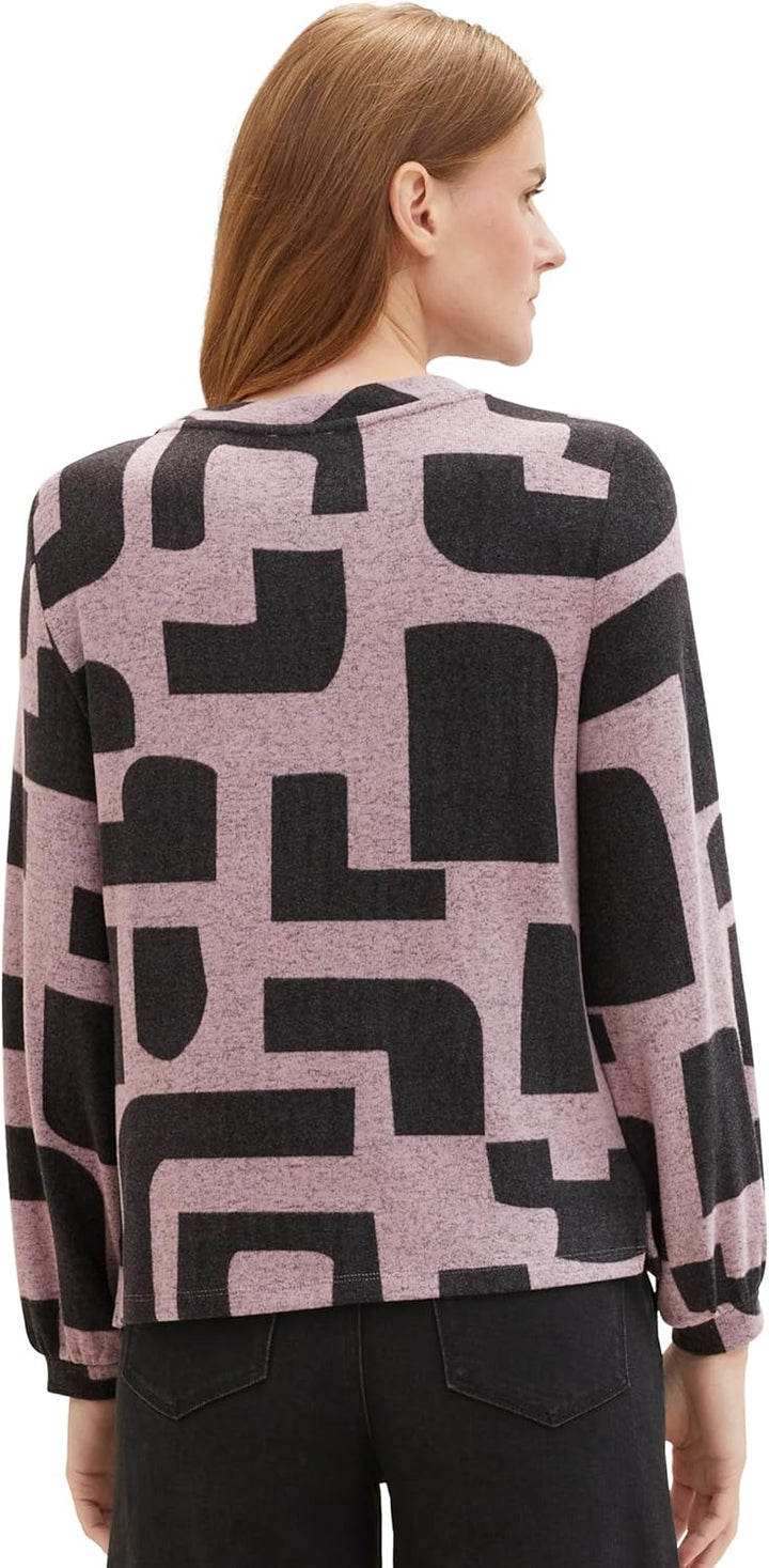 TOM TAILOR Damen Langarmshirt mit Muster S 35135 - Mauve Black Geometric Print, S 35135 - Mauve Blac
