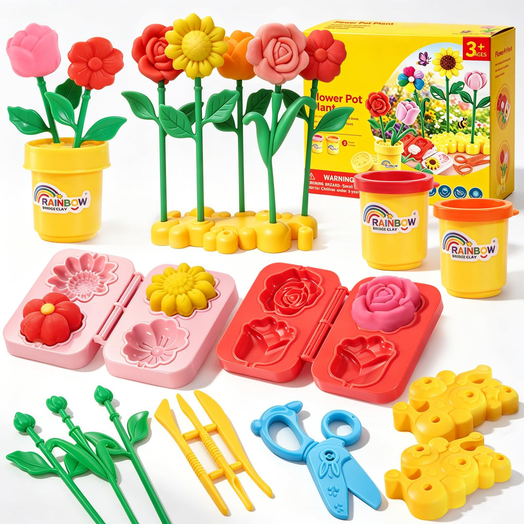 VBACALA Knete Set Kinder Blumen DIY, Flower Bouquet Bastelset Kinder, Knetblumen Selber Machen mit B