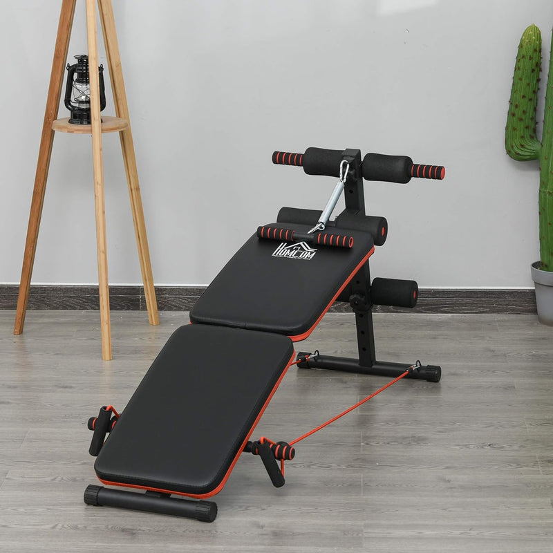 HOMCOM Sit Up Bank Bauchtrainer mit Trainingsbank Trainingsseile Multifunktion Verstellbar&klappbar