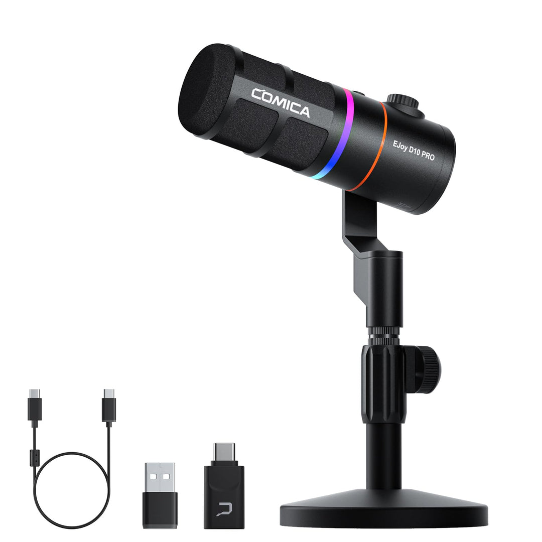 COMICA EJoy D10 Pro Mikrofon Cardioid Dynamisches USB-C/XLR Mikrofon mit 48kHz/24bit, RGB-Beleuchtun