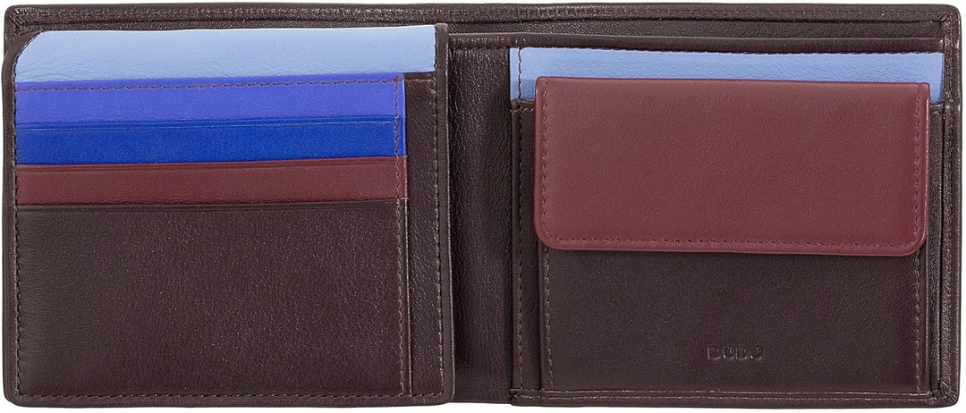 DUDU Klassisches mehrfarbiges Herren Portemonnaie RFID in Leder Dunkelburgundy, Dunkelburgundy
