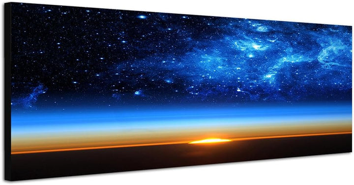 Paul Sinus Art Panoramabild auf Leinwand und Keilrahmen 150x50cm Erde Weltall Galaxie Sterne