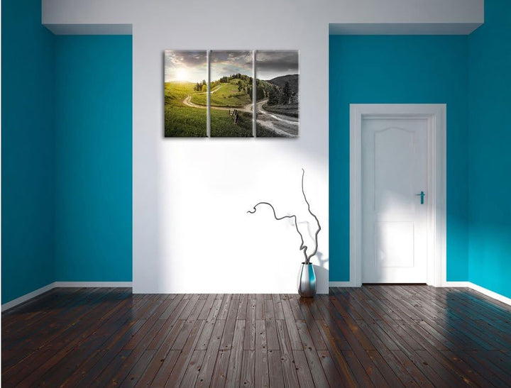 Pixxprint Verträumte Berglandschaft als Leinwandbild/Grösse: 3 Teilig (120x80) cm/Wandbild/Kunstdruc