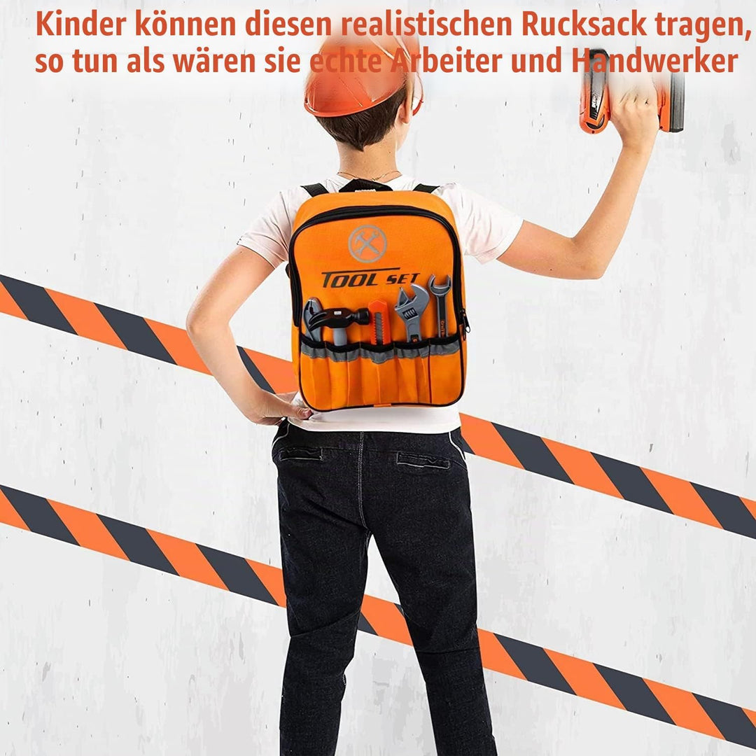 LATERN 32 Stück Kinderbauwerkzeug Spielzeug Kit, Gebäude Spielen Werkzeug Inbegriffen Rucksack Bohrm