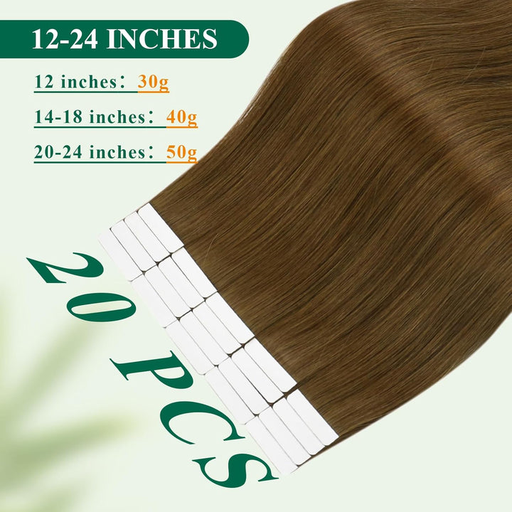 Easyouth Tape on Extension Echthaar Double Sides Tape on Echthaar Farbe Mittelbraun 18 Zoll 40g Seam