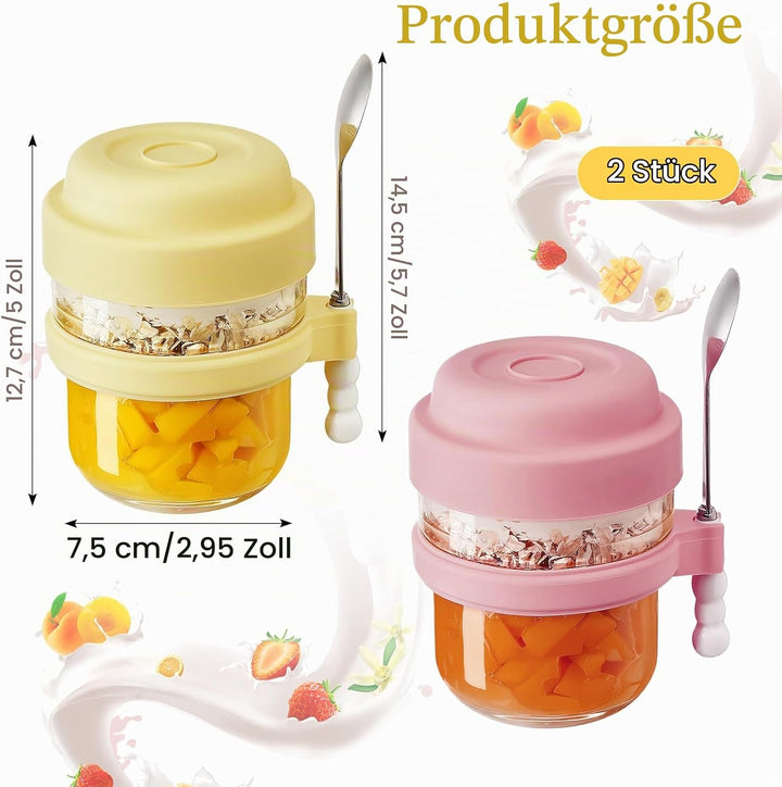 2 Stück Müslibecher, Praktischer Joghurtbecher to go, Müslicup, Overnight Oats Behälter, Joghurt To