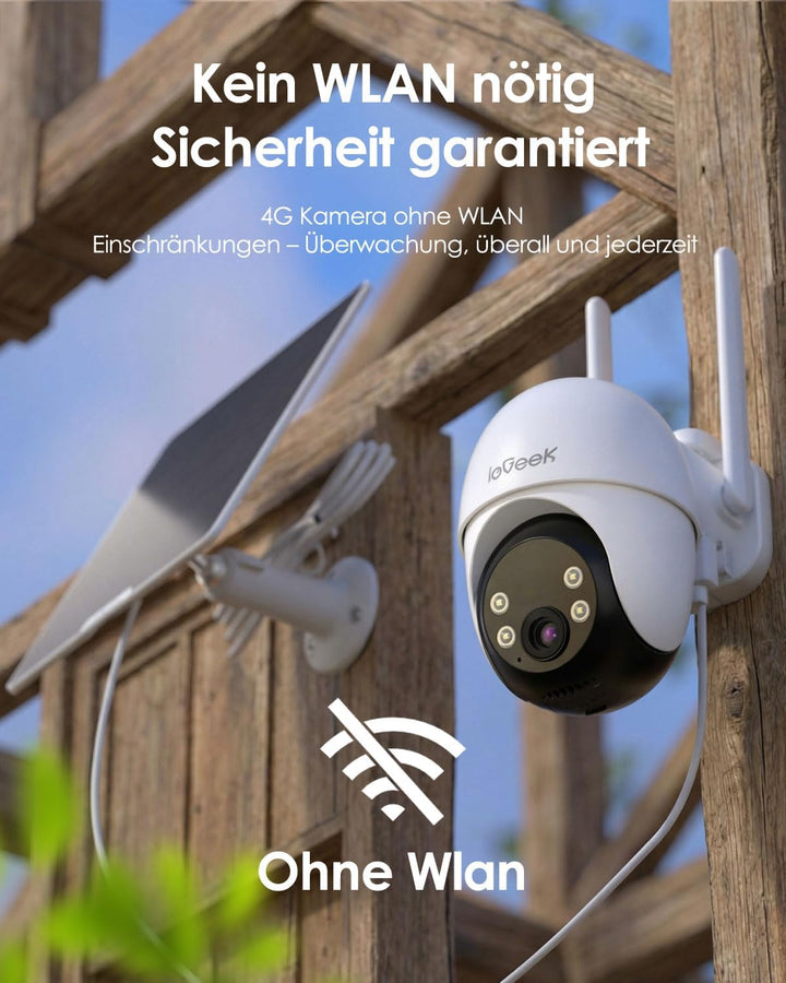 ieGeek 24/7 Aufzeichnung AOV 4G LTE Überwachungskamera Aussen mit SIM ohne WiFi, 360° PTZ, 2K 3MP, K