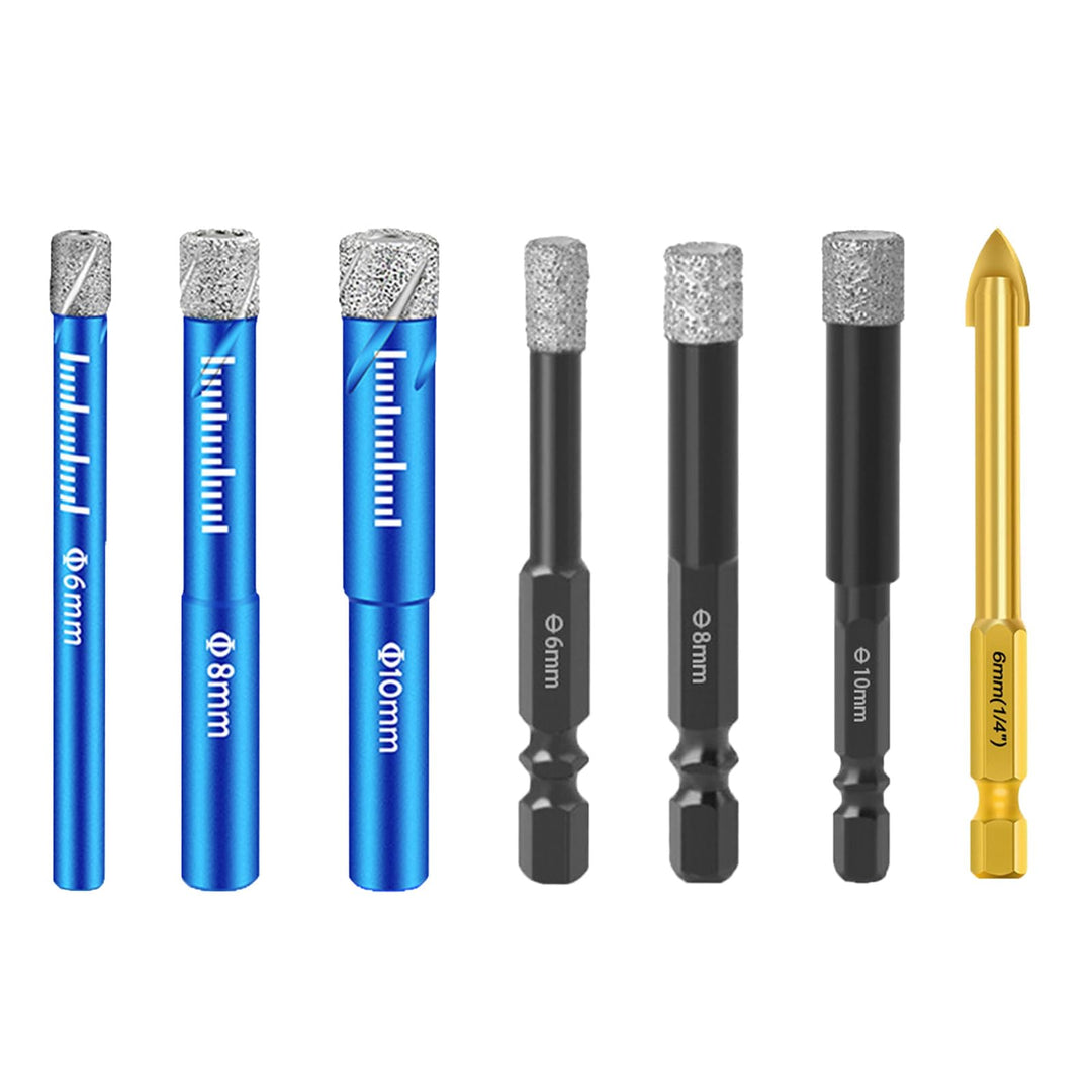 Fliesenbohrer Diamantbohrer Glasbohrer Set 6 tlg. 6/8/10mm mit 6mm Karbidbohrer, Diamant Bohrer Set