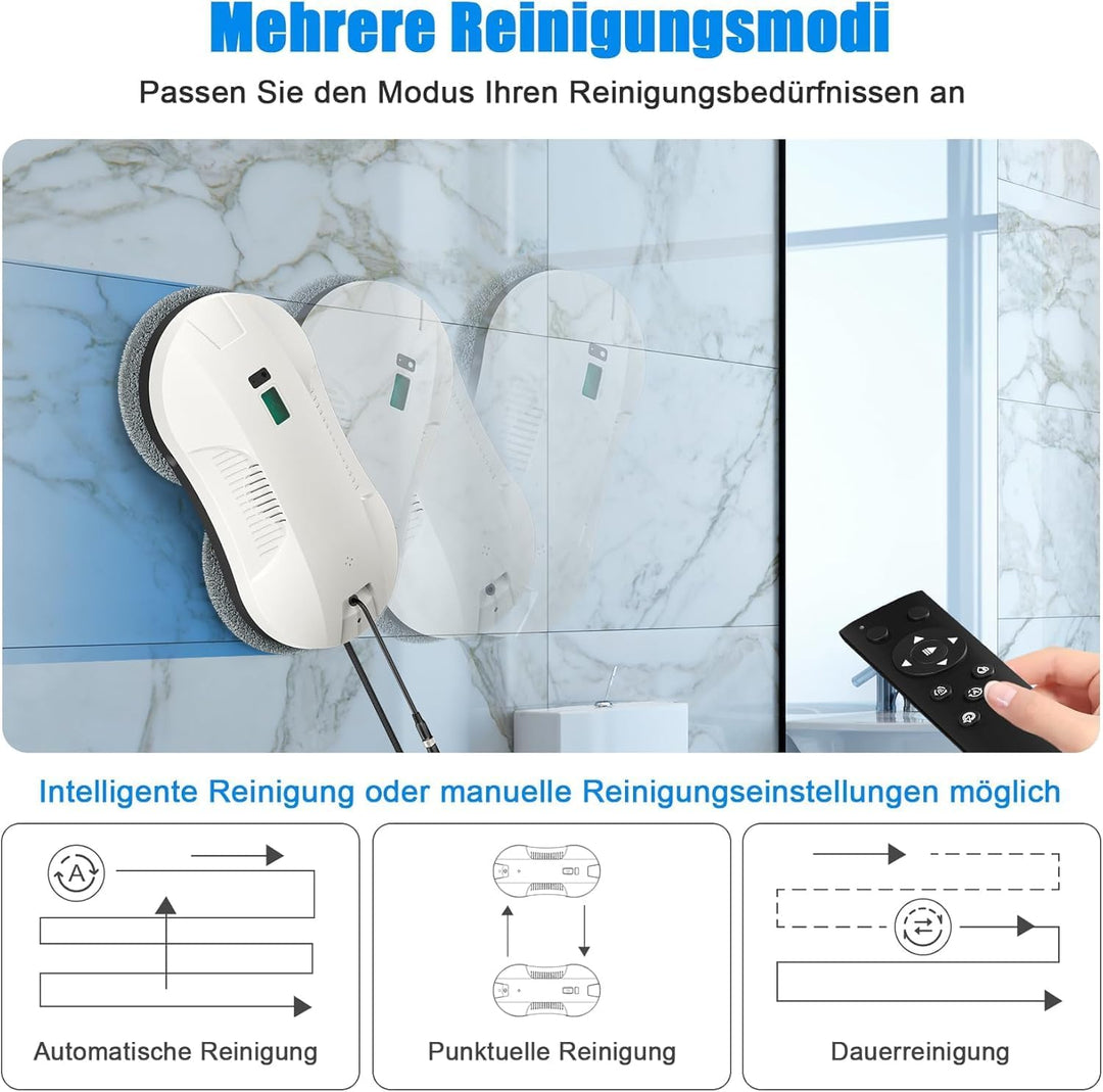 Roboclean Fensterputzroboter mit Sprühfunktion, Window Cleaning Robot 3 Reinigungsmodi für streifenf