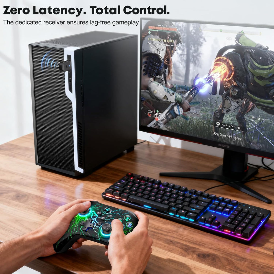 Controller PC, 2.4GHz Wireless PC Controller mit Hall Trigger/Cooles RGB Licht/1000mAh, Gaming Contr