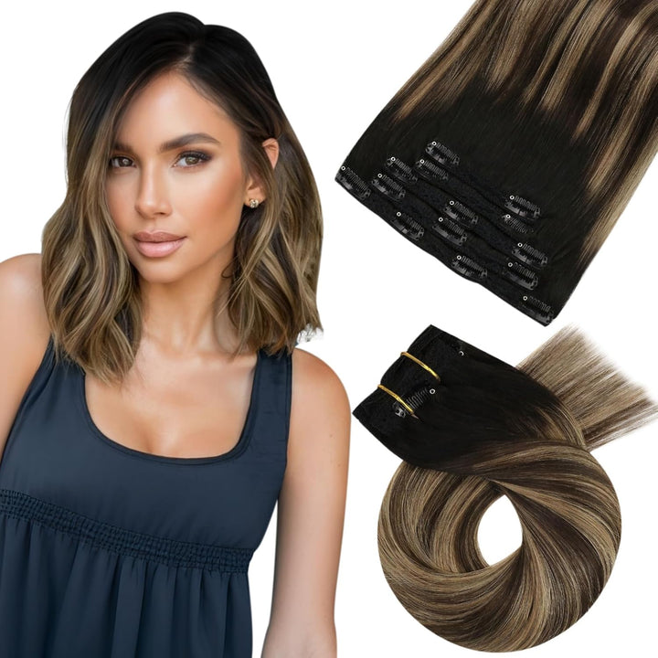 Moresoo Echthaar Extensions Clip Schwarz Remy Clip in Extensions Echthaar Doppelt Tressen Haarextens