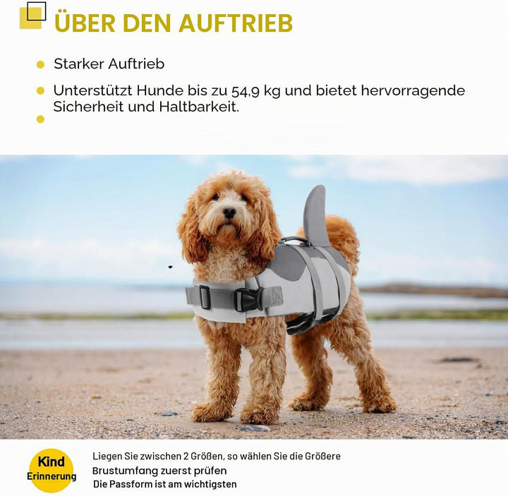 ASENKU Schwimmweste Hund, Hunde Rettungsweste zum Schwimmen, Bootfahren, Hunde Hai Schwimmwesten, Hu