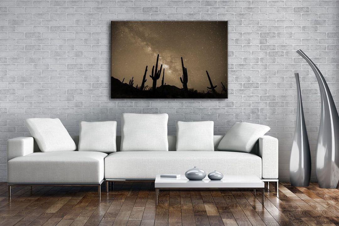 atemberaubender Sternenhimmel in der Wüste Format: 80x60 Effekt: Sepia als Leinwandbild, Motiv ferti