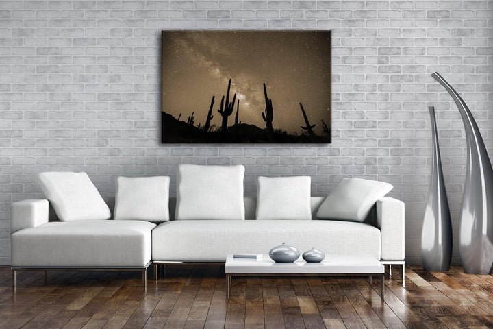 atemberaubender Sternenhimmel in der Wüste Format: 80x60 Effekt: Sepia als Leinwandbild, Motiv ferti
