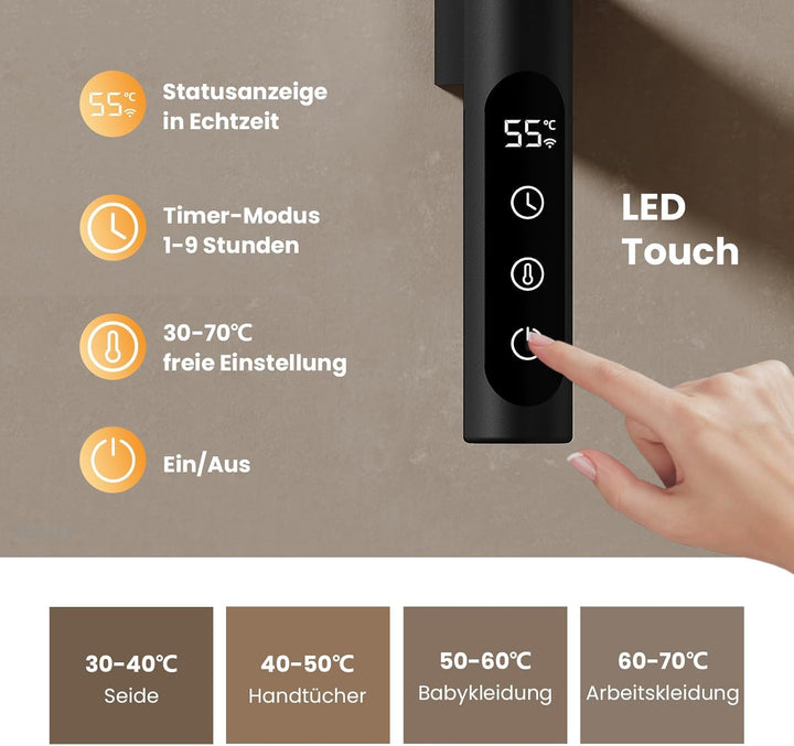 EMKE Handtuchheizkörper Elektrisch 76 x 45cm, WiFi Smart Thermostat elektrischer Badheizkörper, 180°