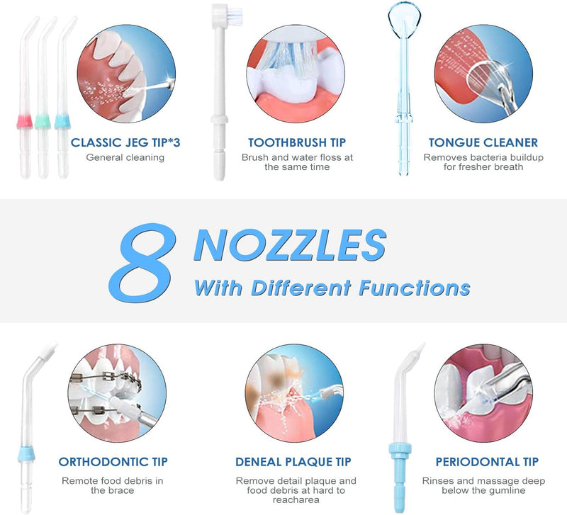 TUREWELL Munddusche,Elektrische Zahnzwischenraumreiniger mit 10 Druckstufen und 8 Düsen ,IPX7 Wasser