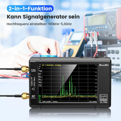 Seesii TinySA Ultra Spektrumanalysator, 2023 Aufgerüsteter Handheld-Frequenzanalysator 4,0'' 100kHz-