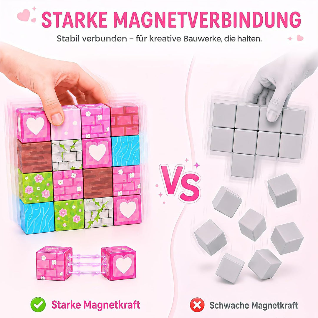 Magnetische Bausteine, 100 Teile, Einhorn-Kawaii-Set für Kinder ab 3 Jahren