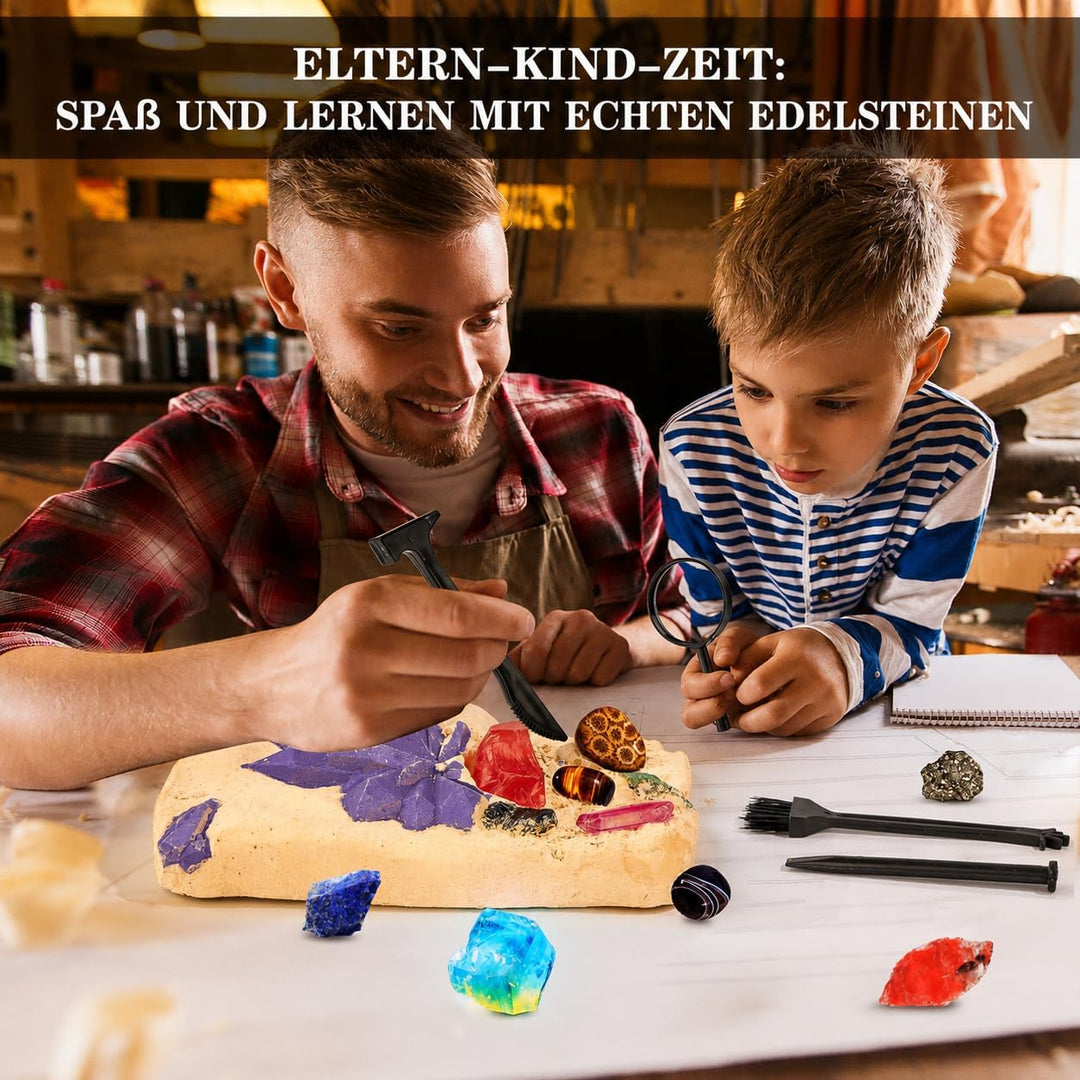 Mein erstes Mega ausgrabungsset für Kinder, 15 echte Kristalle und Edelsteine ausgraben, STEM Wissen
