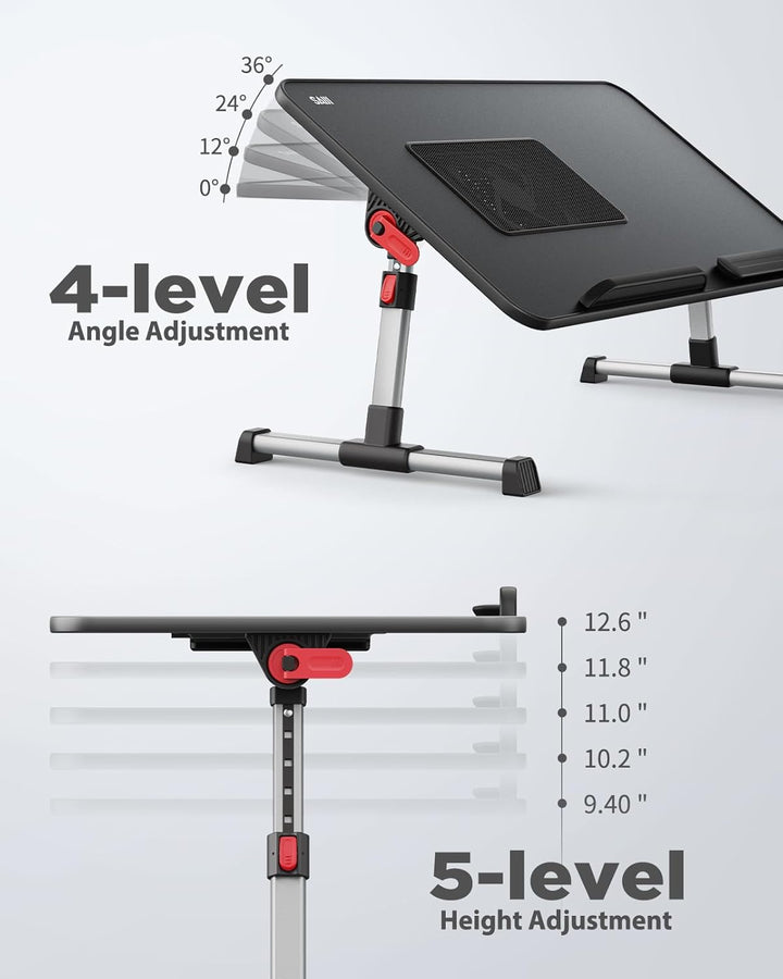 Kühltisch, Schreibtisch mit USB Anschluss, SAIJI Betttisch, Lapdesk mit Ventilator, Verstellbarer La