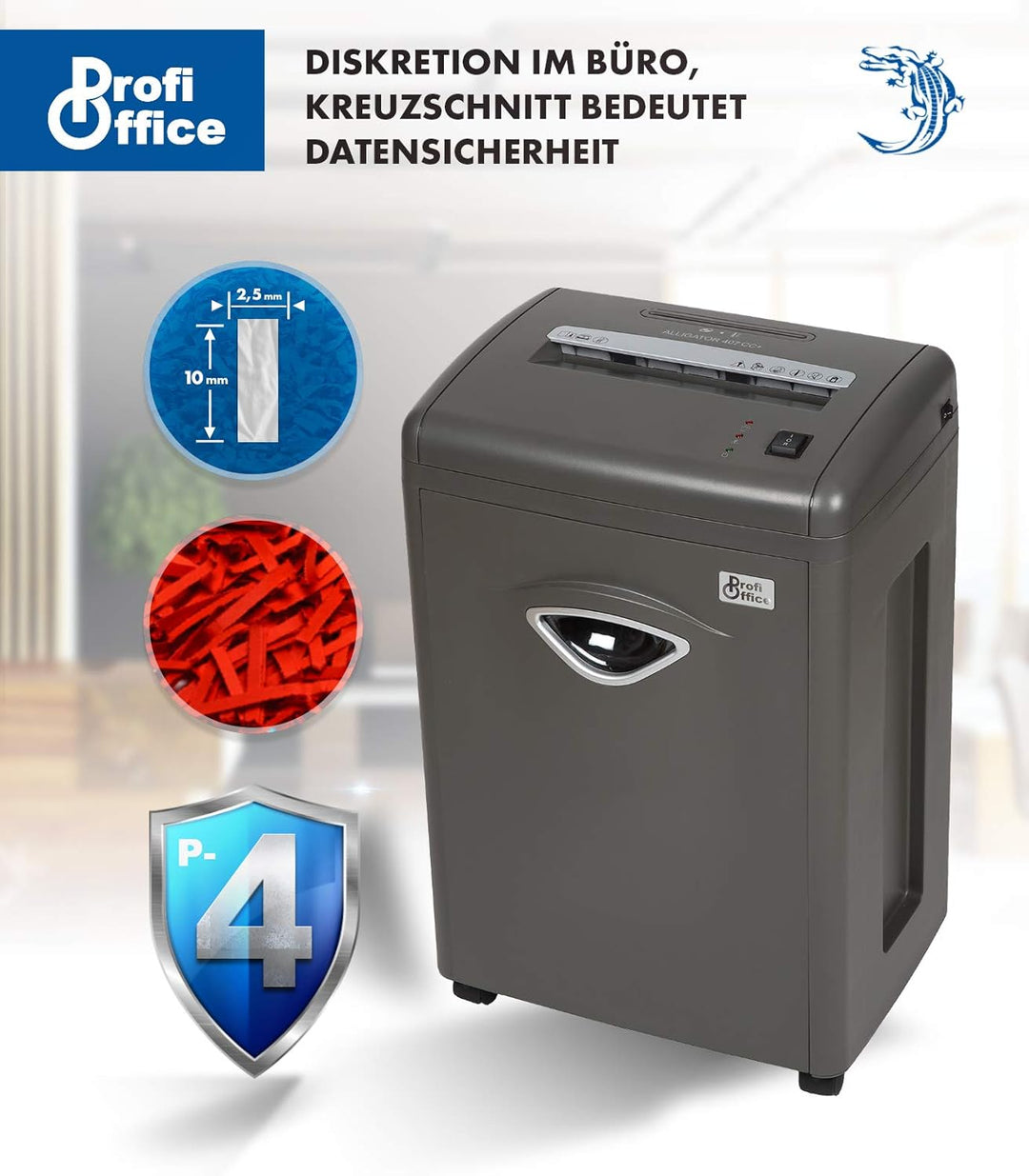 Aktenvernichter Alligator 407 CC+, Schredder, Reisswolf, Kreuzschnitt, Partikelschnitt, vernichtet l