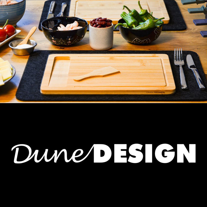 DuneDesign 2 Personen Raclette Teller Set mit Spachtel - 30x22 Raclette Brettchen Holz Spatel - Racl