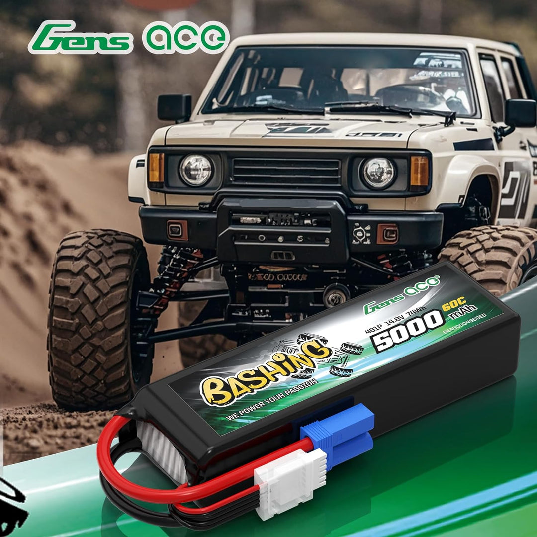 Gens Ace 4S LiPo Akku 5000mAh 14.8V 60C mit EC5 Steck Bashing Batterie für RC Auto, RC Flugzeug, RC