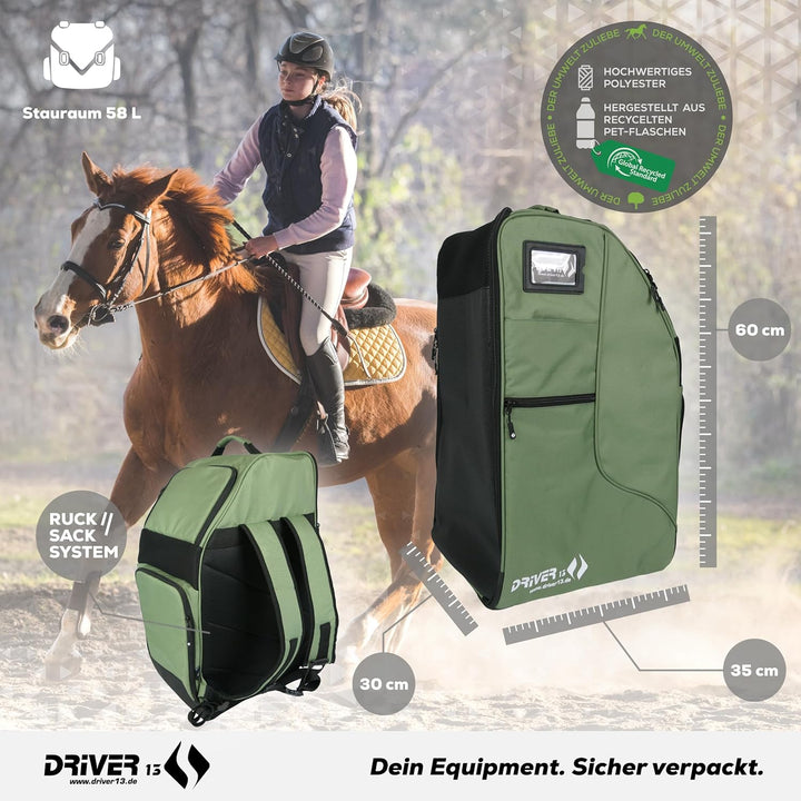 Driver13 Reitstiefelrucksack/Reitstiefeltasche/Stiefeletten Taschen Deluxe mit Helmfach für Reitstie
