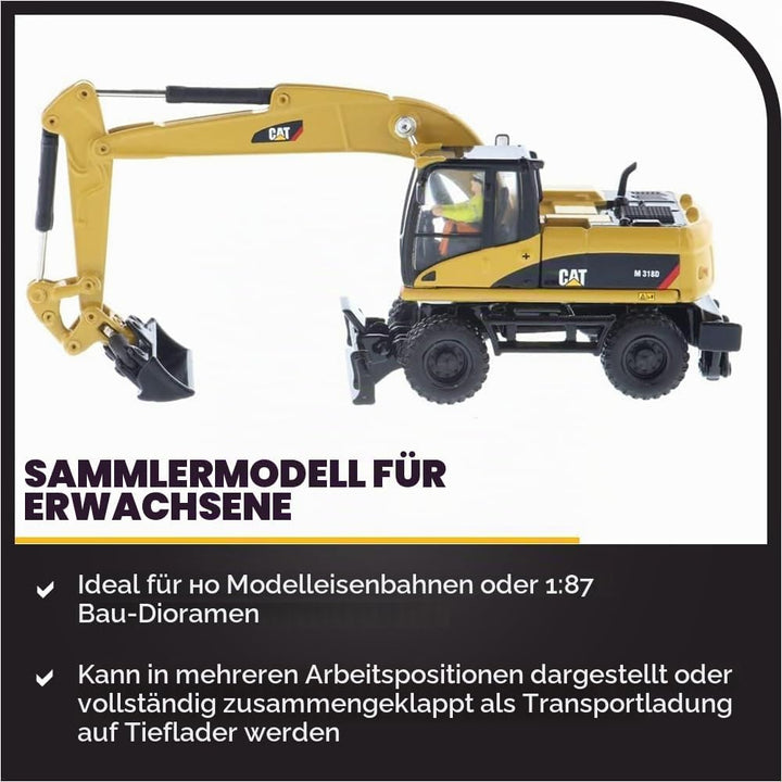 Diecast Masters 85177 - Caterpillar Mobilbagger M318D, detailgetreues H0 CAT Baufahrzeug in Metallbo