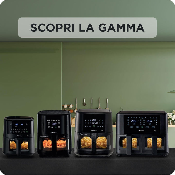Ariete 4633 4L Heissluftfritteuse, 1400 W, 4L Fassungsvermögen, 9 Programme, Shake- und Grillfunktio