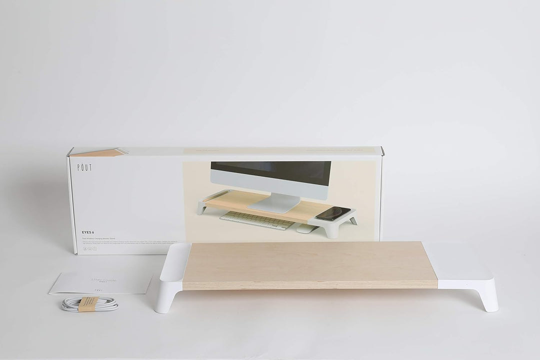 POUT Eyes6 - Monitor Stand with Quick Charger Light Wood (Maple) Colour with White Finish Ladestände
