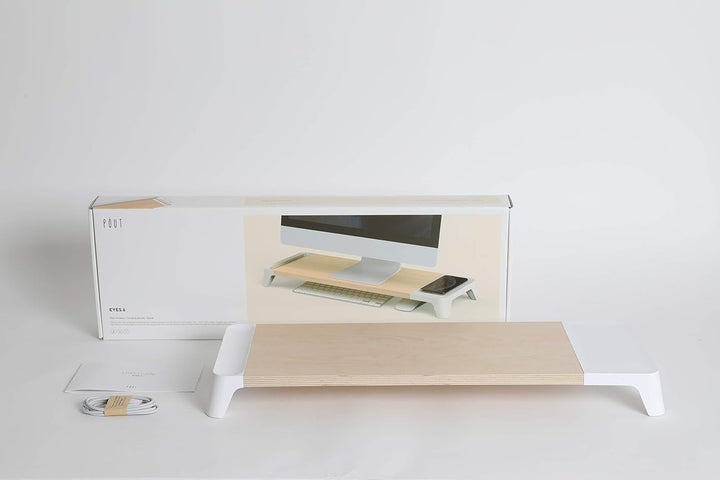 POUT Eyes6 - Monitor Stand with Quick Charger Light Wood (Maple) Colour with White Finish Ladestände