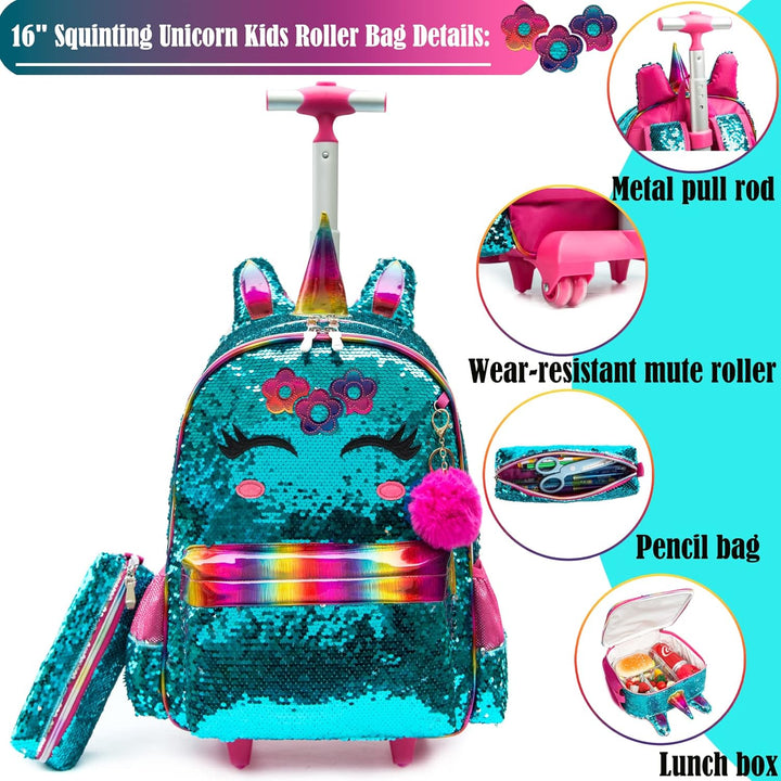 Rucksack Mädchen Schulranzen Trolley Schulrucksack Mädchen Teenager 3PCS Kinder Schultrolley Geeigne
