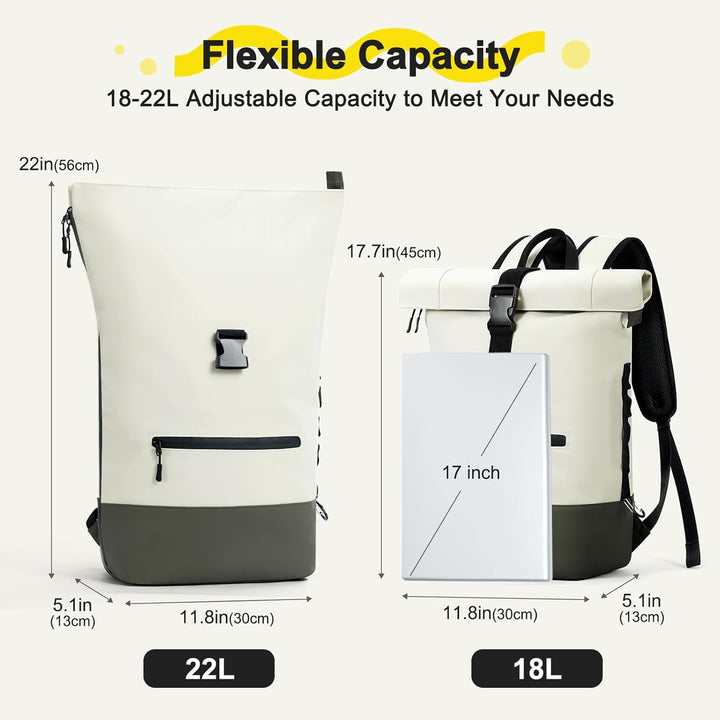 Rolltop Rucksack Herren Damen Wasserdicht Grosse Laptop Rucksack Reiserucksack mit Multifunktionale