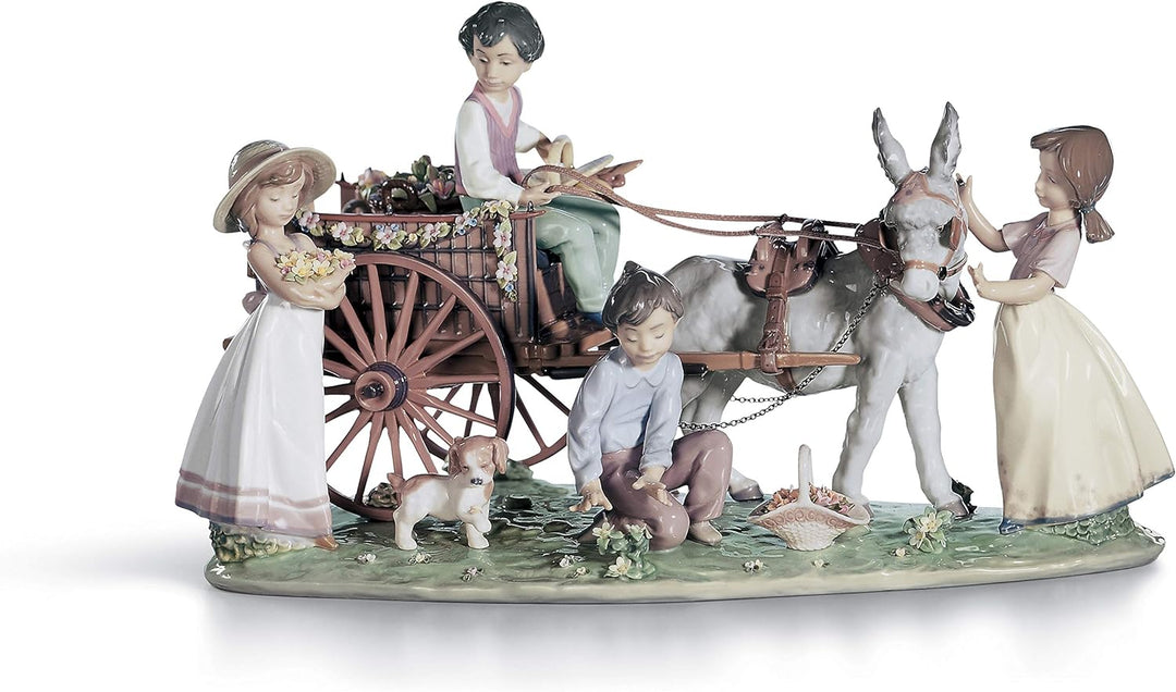 LLADRÓ Kinder-Skulptur Fröhliche Spazierfahrt. Limitierte Auflage. Kind. Porzellan.