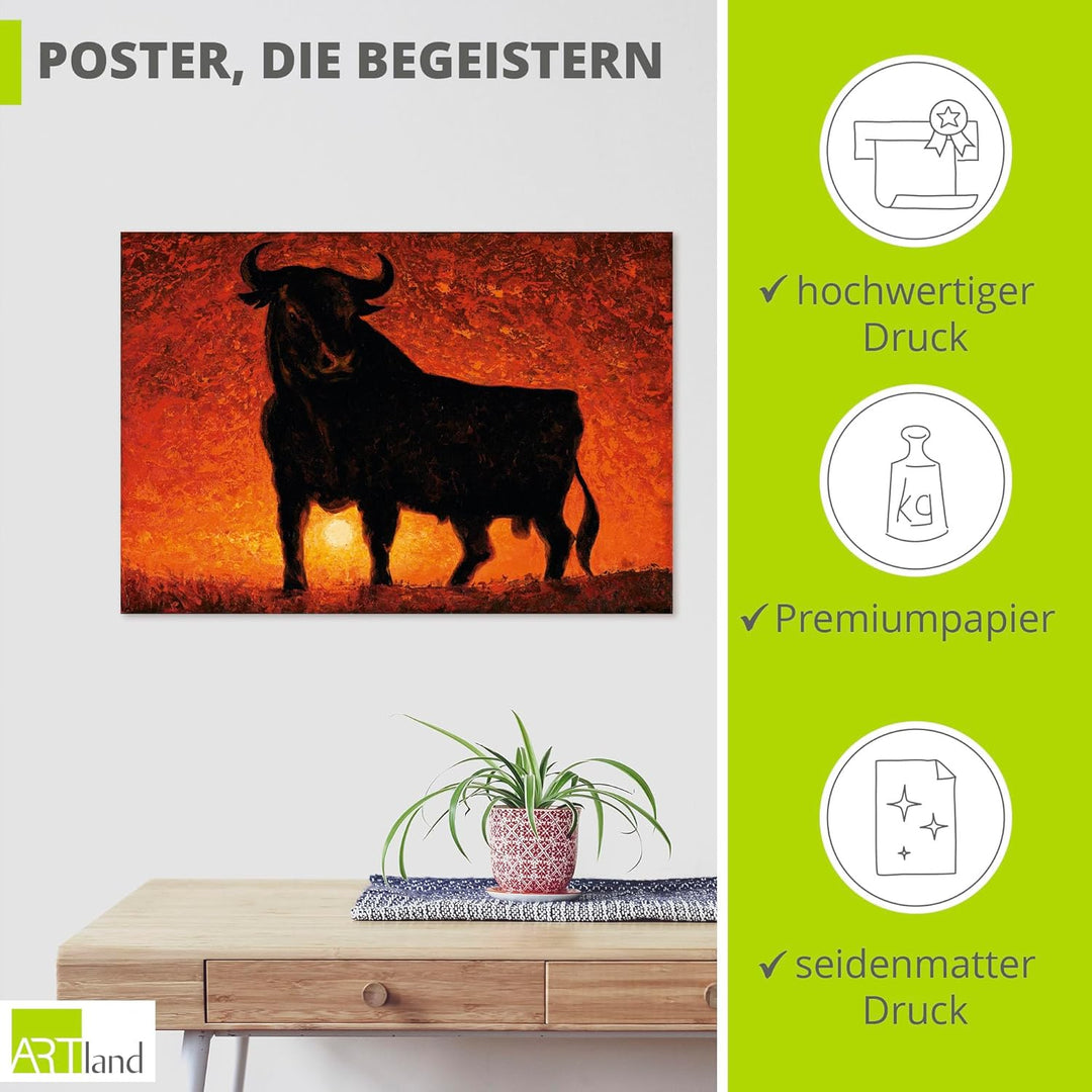 ARTland Poster Kunstdruck Wandposter Bild ohne Rahmen 100x70 cm Stier Tiere Spanien Stierkampf Katal